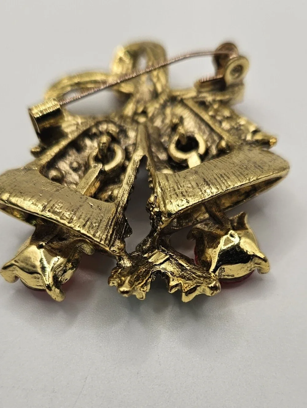 Vintage Christmas Bells Trembler Brooch Pin Moving Clapper Rhinestone Bow Jewelr